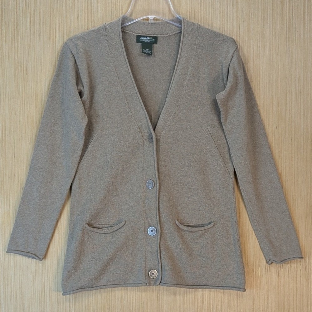 Eddie Bauer Womens Beige Cardigan Sweater Medium Boho Minimalist Earthy Granola